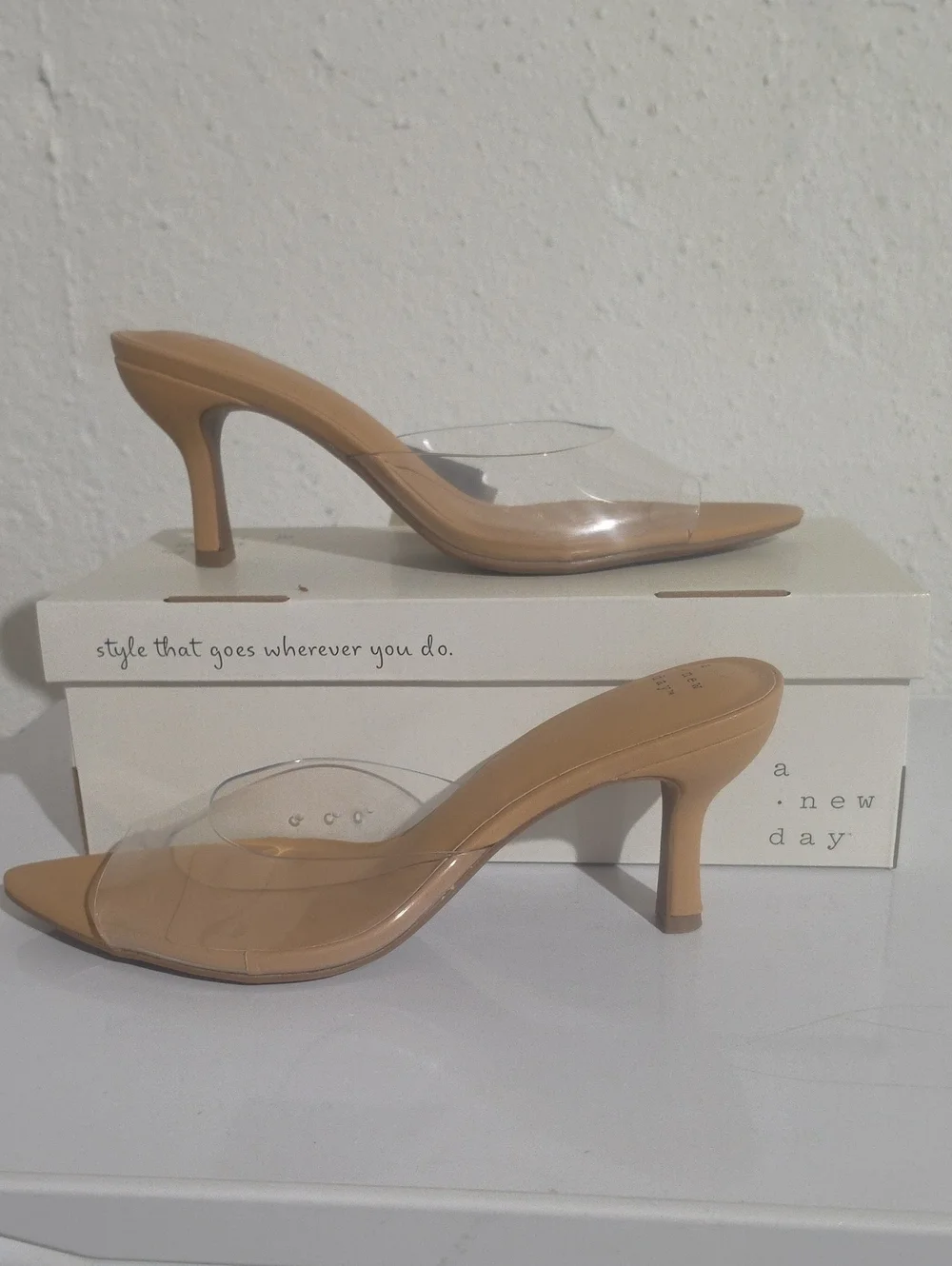 A New Day Lupita Nude Clear Strap Mid-Heel Mule